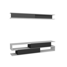 Hanah Home Mueble de TV Blanco y Negro con Estantería de Pared